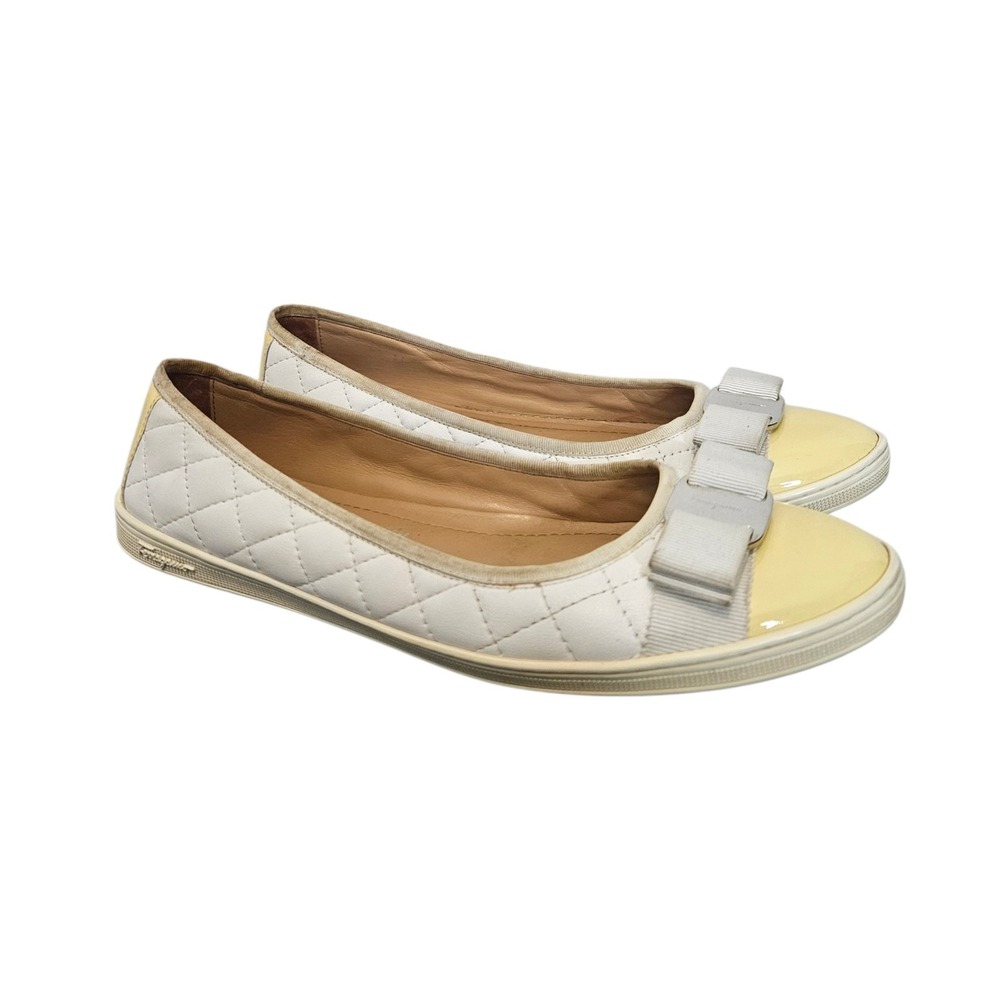 Salvatore Ferragamo Vara Bow Rufina Quilted Leather Ballet Flat Size 8.5 Coastal